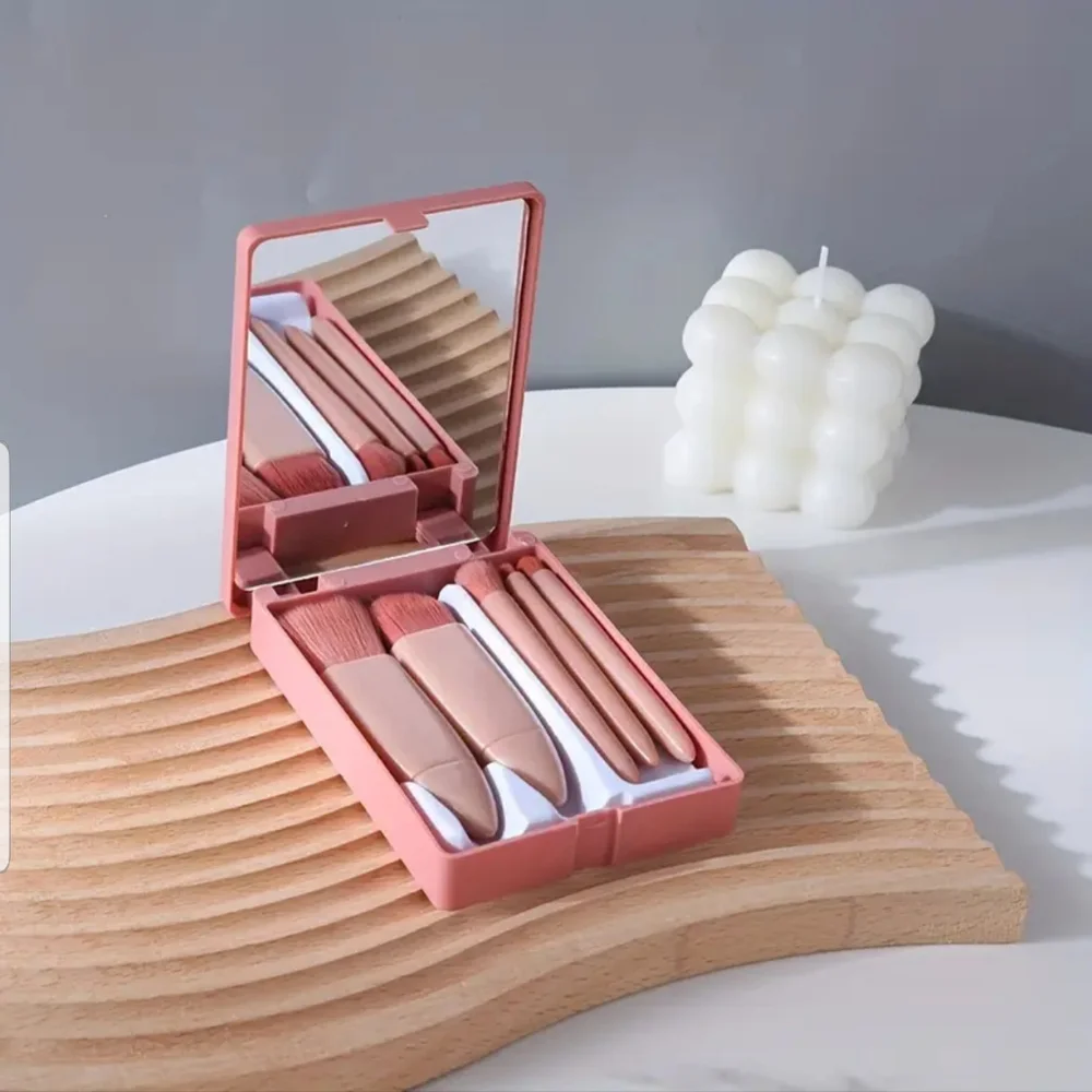 5 Pc Mini Travel Makeup Brush & Mirror Set - New